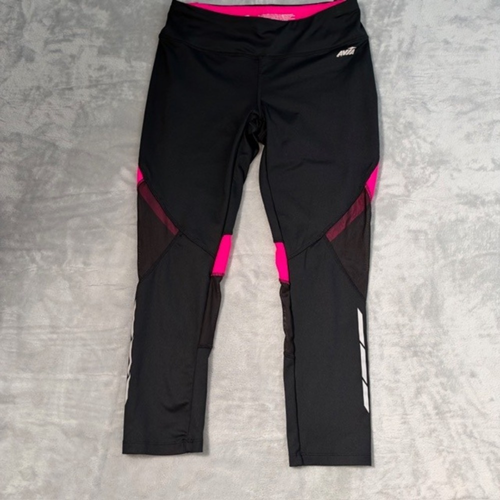 Avia‎ Black Pink Mesh Panel Capri Leggings Women's S Athletic EUC